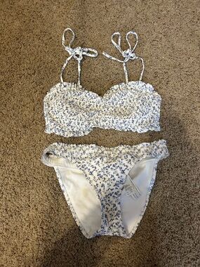 Hollister White Bikini Set with Blue Floral Print